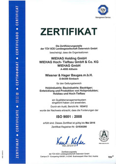 WIEHAG Industriebau ISO Zertifikat